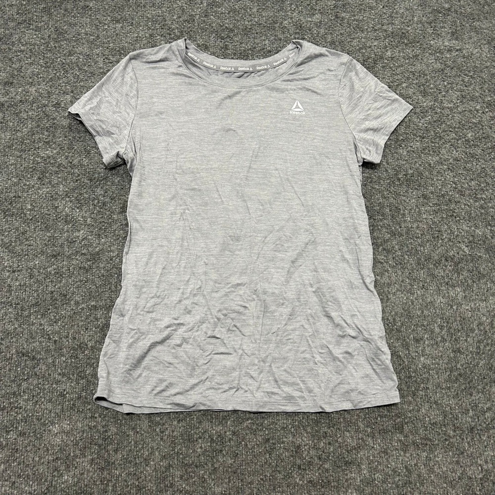 Reebok T-Shirt Womens Size S Gray Heathered Short Sleeve Athletic Crew Neck Logo